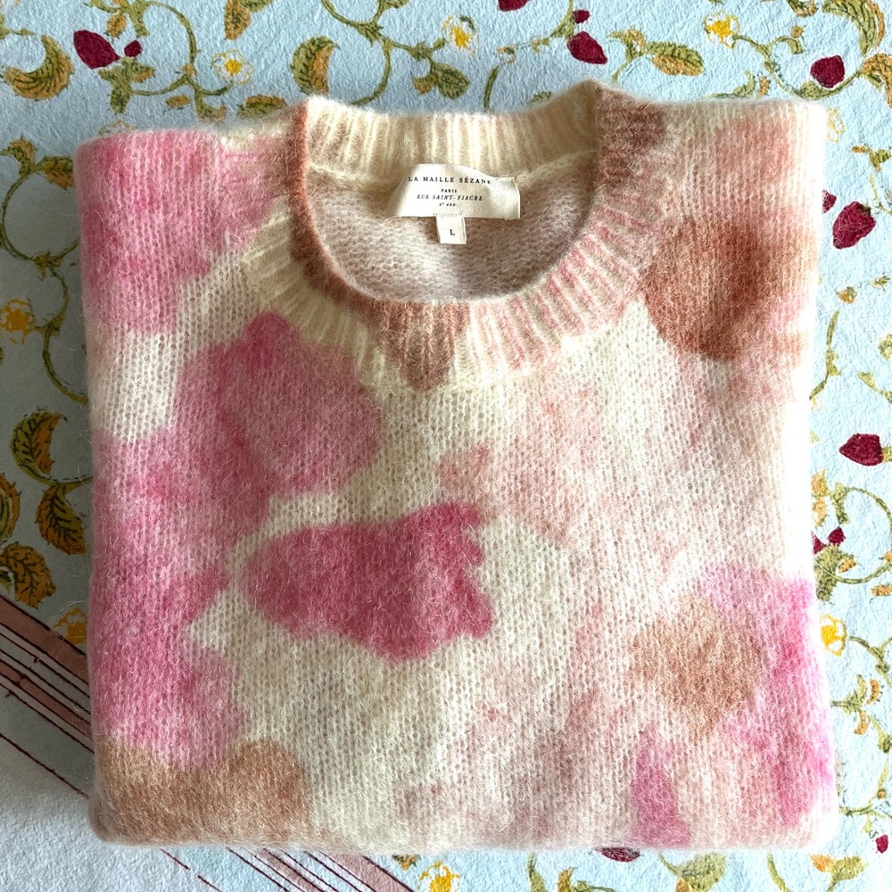 Sezane Pink, Cream and Brown Pullover Sweater